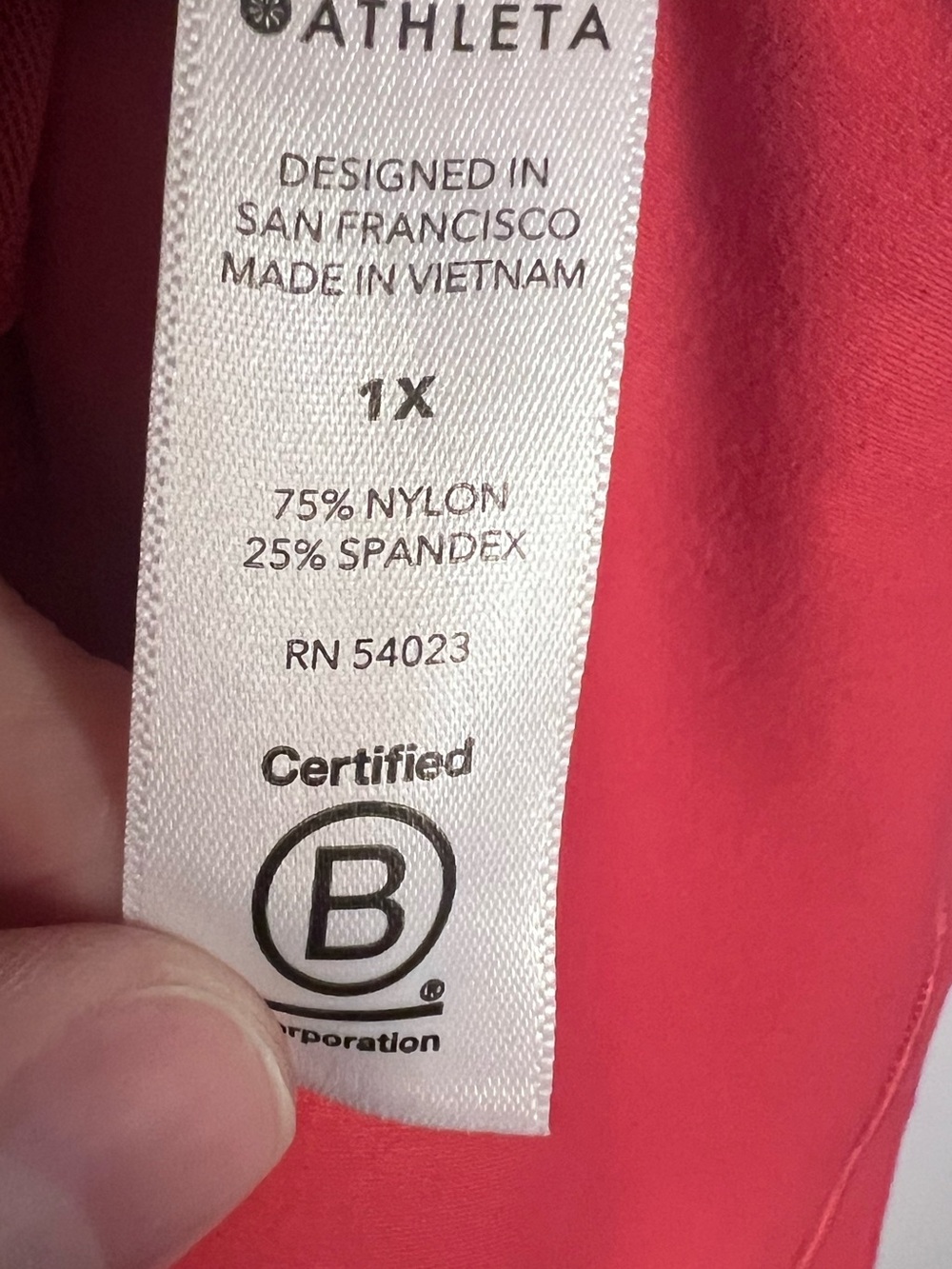 #793 Athleta Salutation Jacket 1X Coral Pink Powervita Full Zip Thumbholes EUC - Picture 4 of 4